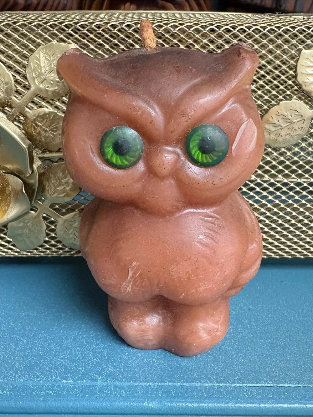 Vintage 70’s Brown Owl Candle with Green Eyes
